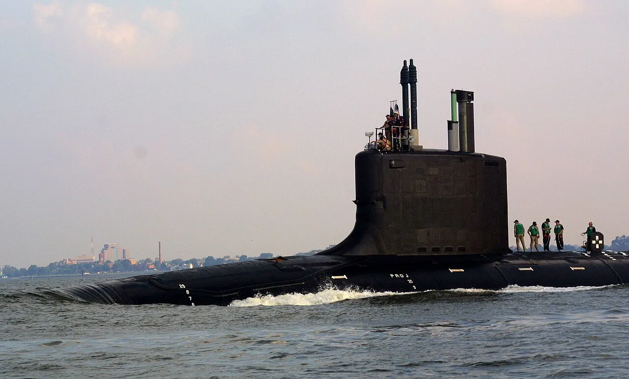 The lead ship USS Virginia (SSN-774) under way off Hampton, Virginia, during sea trials in 2004.